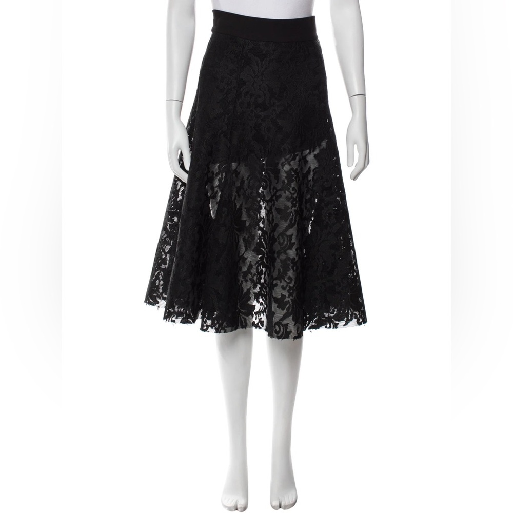 Maje Jirouette Black Lace A-Line Midi Skirt Size 2